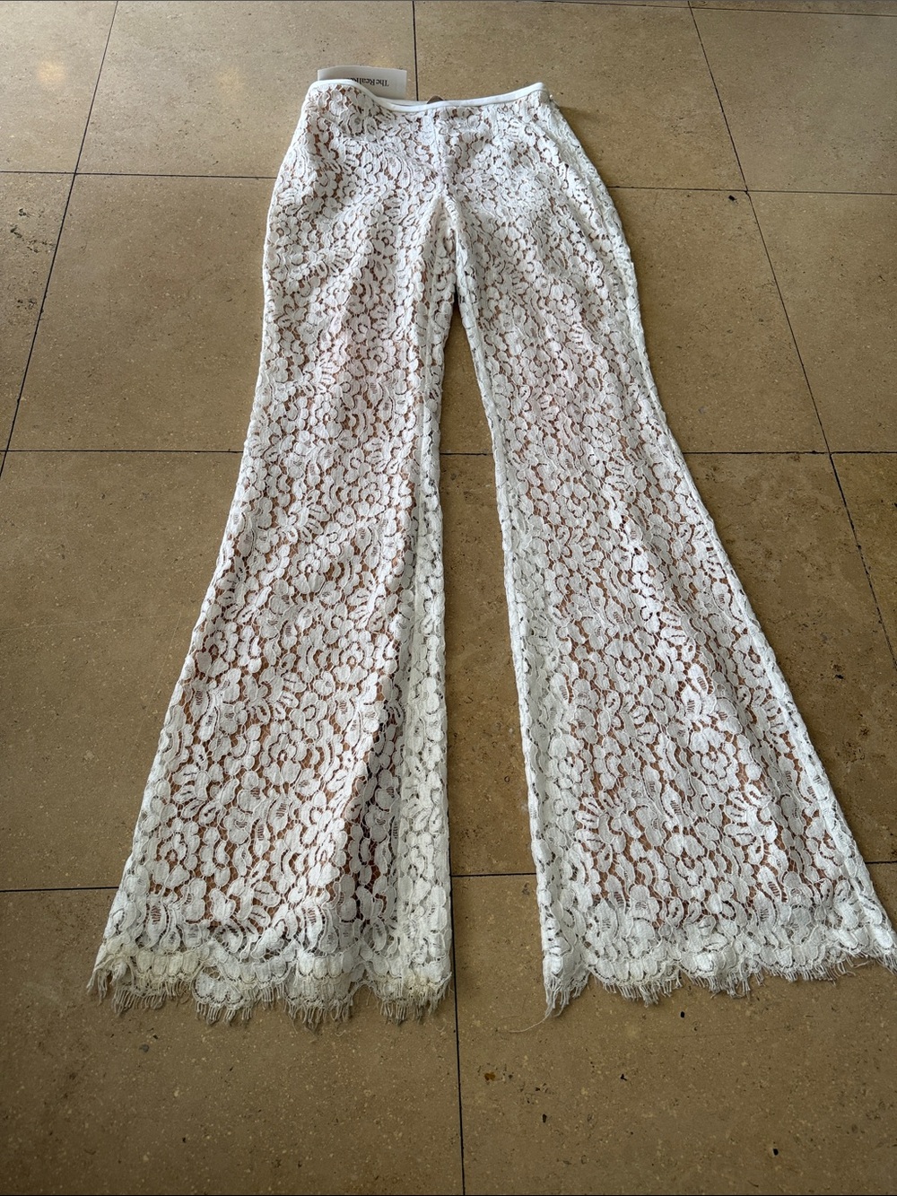 Michael Kors Collection Ivory Lace Flare Pants with Scalloped Hem